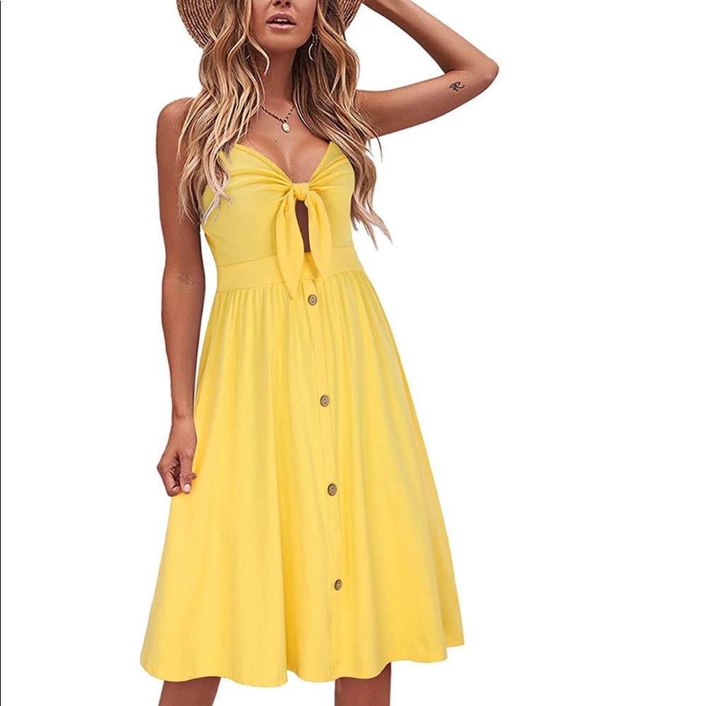 Yellow MIDI SLEEVELESS SEXY VNECK Dress